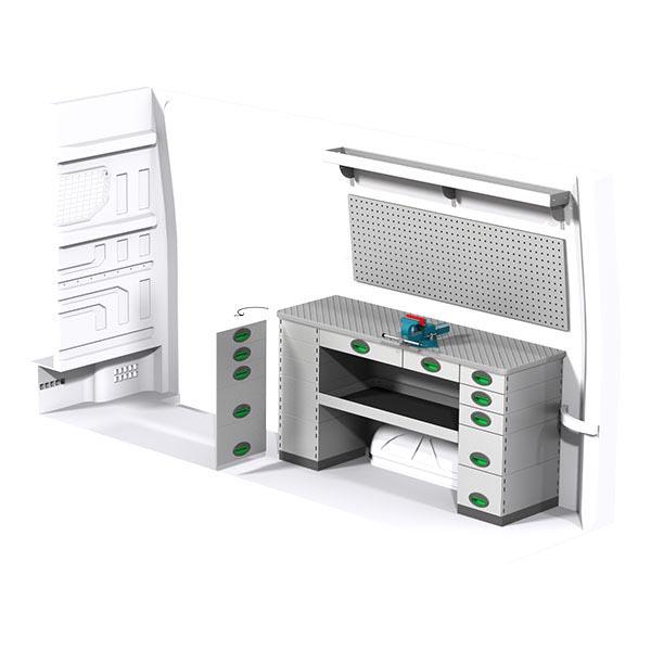 Aménagement métal côté droit - Longueur 1599mm - Hauteur 855mm - Profondeur 470mm - Marque MAN_0