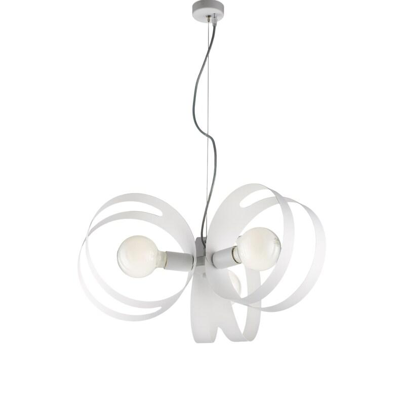 BeLight Suspension Peter fer blanc, bandes découpées laser, câble acier réglable, 3 lumières d.48 cm, style épuré élégant - blanc 8050713218126_0