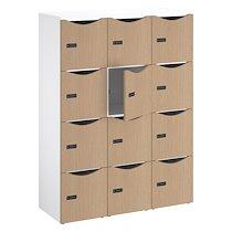 Casier de bureau Lockers 12 cases - Corps blanc, portes chêne clair - H 170,9 cm_0