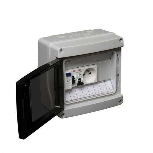 COFFRET ÉTANCHE POUR ABRI DE JARDIN 1 INTER-DIFF 40A AC + 1 DISJONCTEUR 16A + 1 PRISE 2P+T 16A DEBFLEX