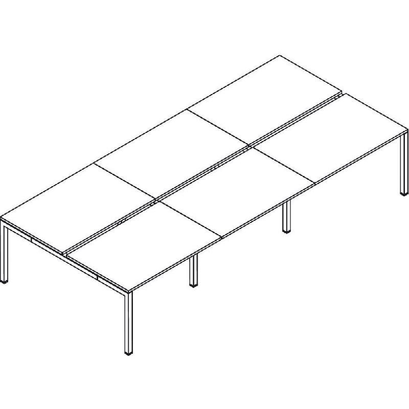 ENSEMBLE 6 POSTES DROIT ACTUAL - L. 360 X P. 165 CM - PLATEAU HÊTRE - 4 PIEDS BLANC