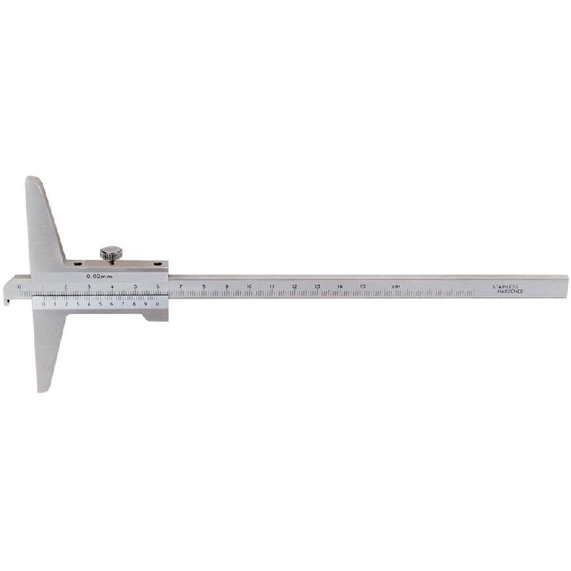 Jauge de profondeur en inox avec crochet - 150 mm - Lecture au 0,02 mm - Livré en coffret_0