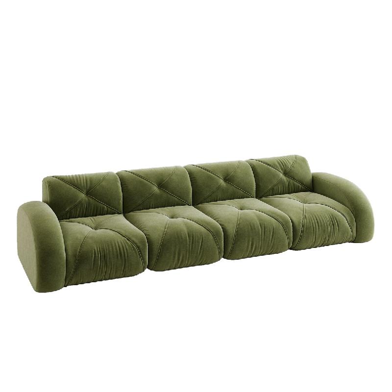 Merax Canapé modulable 4 places, canapé nuage avec accoudoirs ronds, chenille douce, sans cadre près du sol, canapé lounge, vert - vert multi-mat�_0