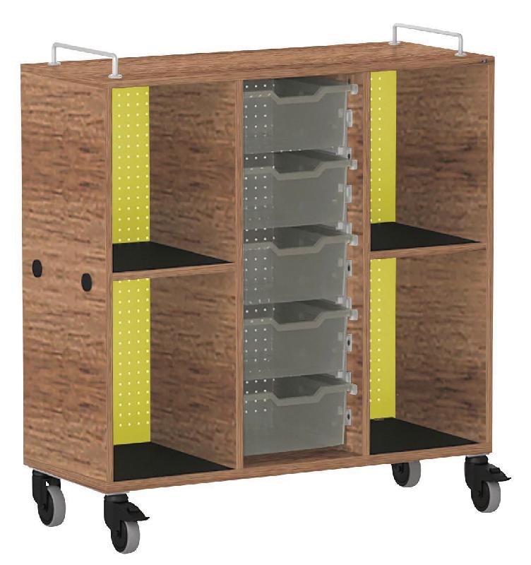 MEUBLE BAS SHIFT+ LANDSCAPE MÉLA POUR CARTABLES 4 CASES - NOYER - VERT CLAIR - MANUTAN COLLECTIVITÉS