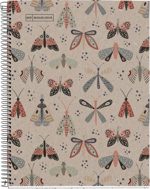 MIQUELRIUS Cahier Ecopapillons A4, 240p./120 feuilles recyclées 80 g/m², reliure intégrale, couverture carton recyclé, ligné - 8422593061091_0