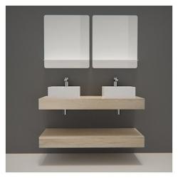 MOB-IN Meuble de Salle de Bain WILL - Plan épais 120 cm + 2 Vasques + 2 Miroirs + Equerres - marron 3760232698198_0