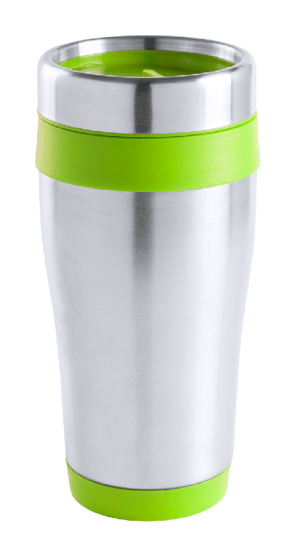 Mug thermo - double paroi en acier inoxydable - 450 ml - finition plastique colorée - couleur vert citron_0