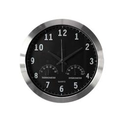 Perel Horloge murale, rond, analogique, 35,5 cm, heure pilotée (DCF), avec thermomètre et hygromètre, aluminium, argent - 432665_0