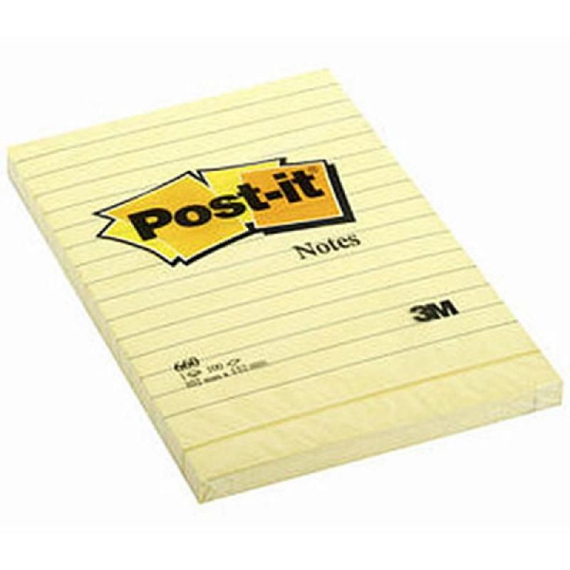 POST-IT® BLOC DE NOTES ADHÉSIVES LIGNÉES - 152 X 102 MM - COULEUR : JAUNE (PRIX À L'UNITÉ)