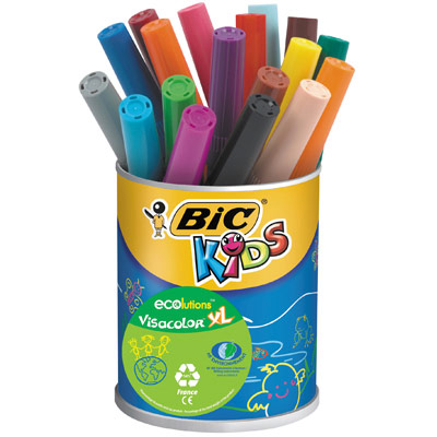 POT DE 18 FEUTRES DE COLORIAGE BIC KIDS VISACOLOR XL - POINTE LARGE - COULEURS ASSORTIES