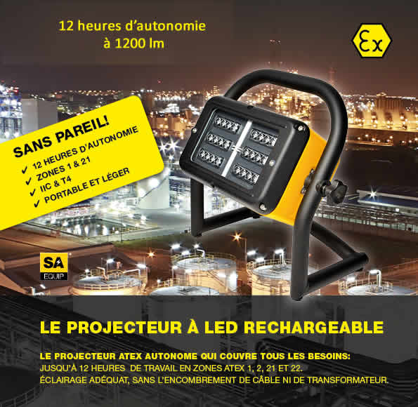 Projecteur ATEX autonome - LED portable, 12 heures d'autonomie, 2000 lumens, zones 1, 2, 21 et 22_0