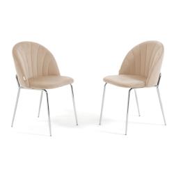 RATTATAN Lot de 2 chaises en velours d’intérieur, rembourrées, pieds en métal, design élégant pour cuisine, salle à manger, restaurant – Cr_0