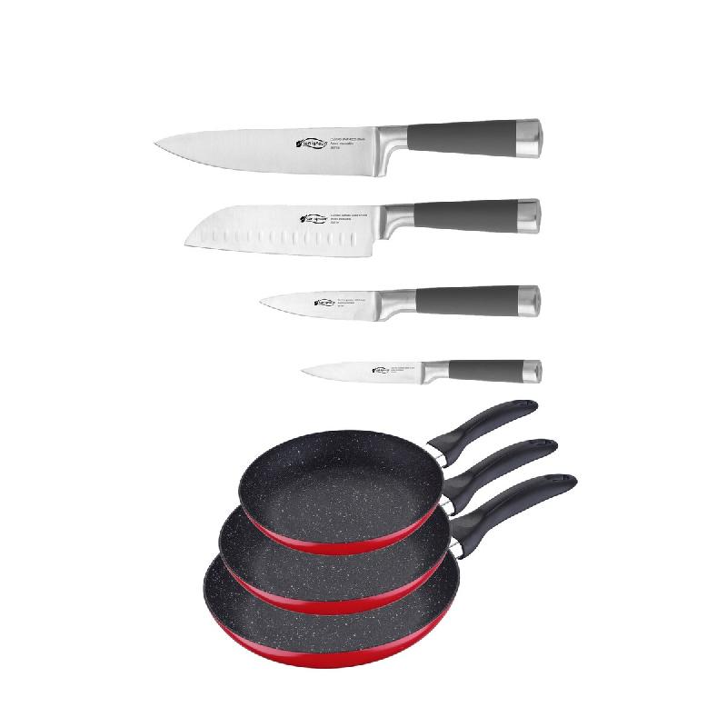 San Ignacio - Set de 3 Poêles en Aluminium Pressé Ø16/20/24 cm avec Set de Couteaux - PK358_0