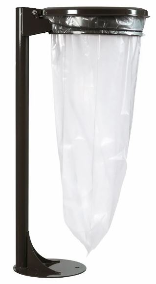 Support sac avec couvercle sur poteau avec platine à fixer - 110L Gris Manganèse - COLLECMUR_0