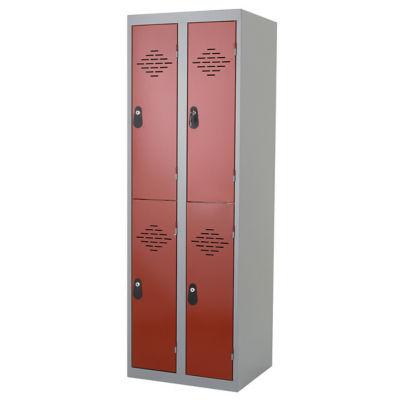 Vestiaires Multicases monoblocs 2 colonnes 2 cases gris / rouge largeur 400 mm_0