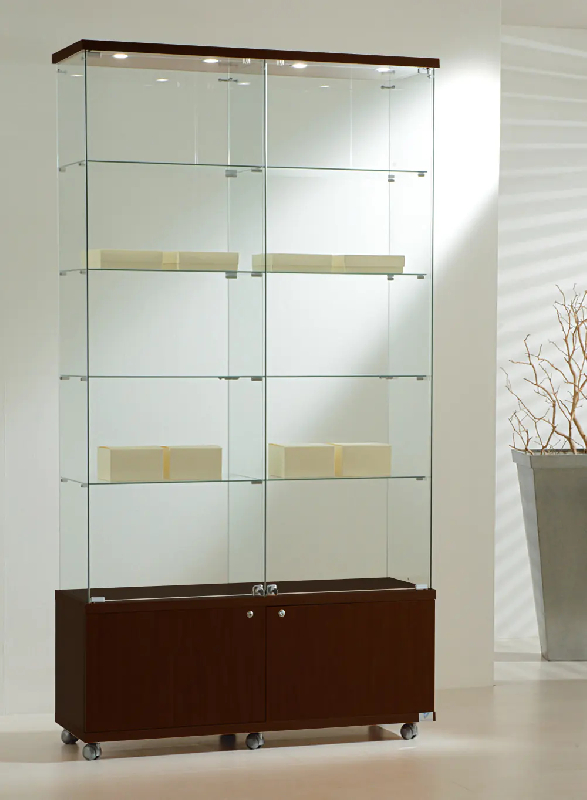 Vitrine très haute standard 12/22MVA - wengé - 8 tablettes amovibles - verre trempé et bois_0