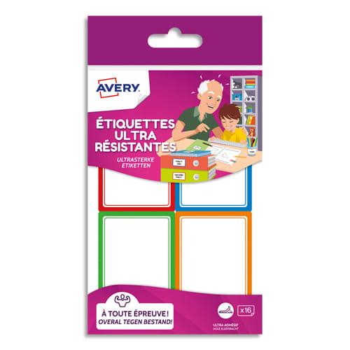Avery sachet de 16 etiquettes ultra-résistantes 44x64mm blanc avec bordure vert/bleu/orange/rouge_0