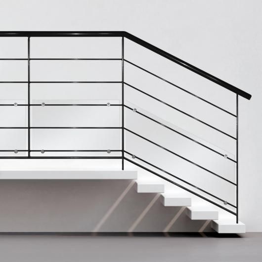 Garde-corps balcon et rampe Panama - Main courante tube diamètre 42mm, poteaux fer plat 40x10mm_1