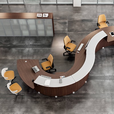Banque d'accueil Quadrifoglio Receptionglass - hauteur normalisée - éléments concaves et convexes - dessus verre opaque - position PMR normée_0
