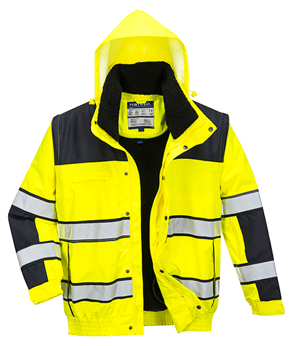 Blouson haute visibilité 3 en 1 jaune/noir C466 - 4XL - Manches amovibles, imperméable, certifié CE_0