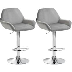 CLP Ensemble de 2 tabourets de bar Braga en velours Gris/Métal chromé - gris textile 323652_0
