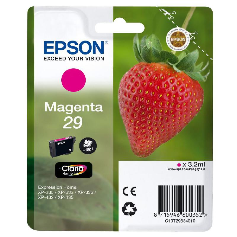 EPSON 29 - 3.2 ML - MAGENTA - ORIGINALE - BLISTER - CARTOUCHE D'ENCRE - POUR EXPRESSION HOME XP-245, 247, 255, 257, 332, 342, 345, 352, 355, 435, 442, 445, 452, 455
