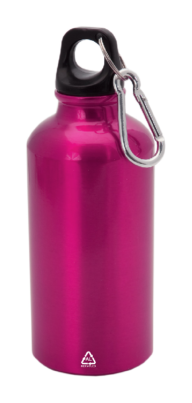 Gourde en aluminium recyclé - 400 ml - avec mousqueton - couleur fuchsia_0