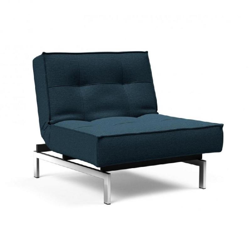 INNOVATION LIVING  FAUTEUIL DESIGN SPLITBACK CHROME CONVERTIBLE LIT 90*115 CM TISSU ARGUS, NAVY BLUE_0