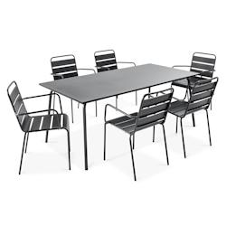 Oviala Business Ensemble table de jardin et 6 fauteuils en métal gris - Oviala - gris acier 103633_0
