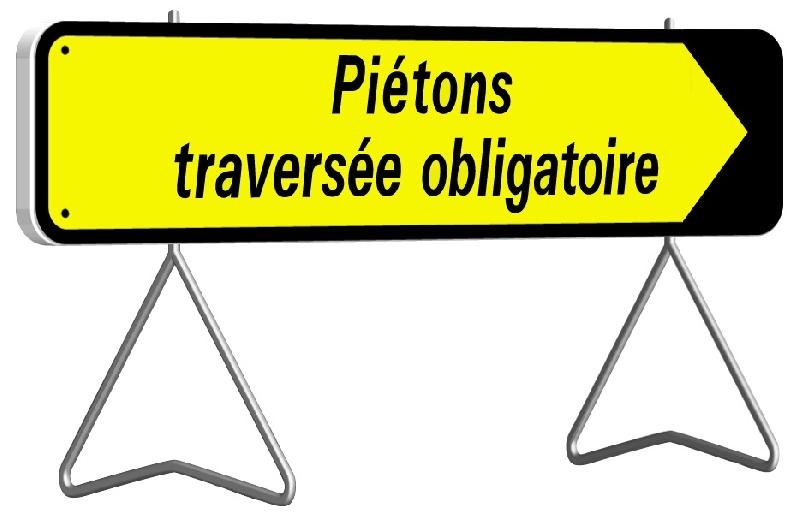 Panneau de signalisation de direction rectangulaire 1000x300mm 'piétons traversée obligatoire' - TALIAPLAST - 526014 - 535549_0