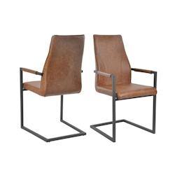 SalesFever Ensemble de 2 chaises cantilever | Revêtement en cuir artificiel | Structure en métal laqué noir | dossier courbé | marron clair - marr_0