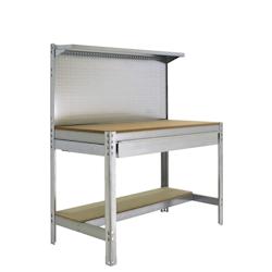 SimonRack Banque de travail sans vis avec étagères en bois et tiroir SIMONWORK BT3 BOX. Couleur GALVA/BOIS 1445x1210x610 mm - argenté métal 843510_0