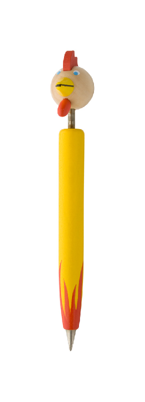 Stylo à bille amusant avec animal - Coq - Corps coloré et encre bleue_0