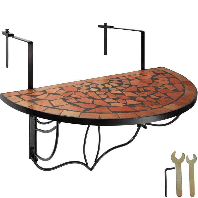 TABLE DE BALCON EN DEMI LUNE RABATTABLE MARRON TERRACOTTA MOSAÏQUE 76 CM 2208253_0