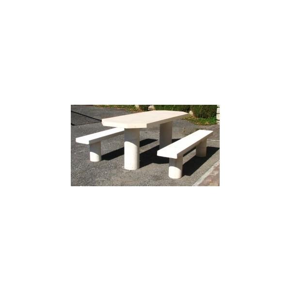 TABLE DE PIQUE-NIQUE OVALE EN BÉTON PMR - Anti-graffiti - 200x80x6 cm_0