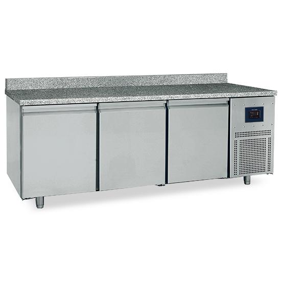 Table réfrigérée pâtisserie 3 portes 600x400 mm plan en granite avec dosseret -2°/+8°c wifi - 2100x800x850 mm - BNZ0005/FN_0
