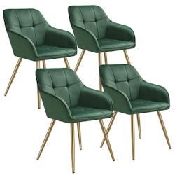 TecTake GmbH tectake Lot 4 chaises de salle à manger avec aspect velours capitonné vert/or - 405785 - vert 405785_0
