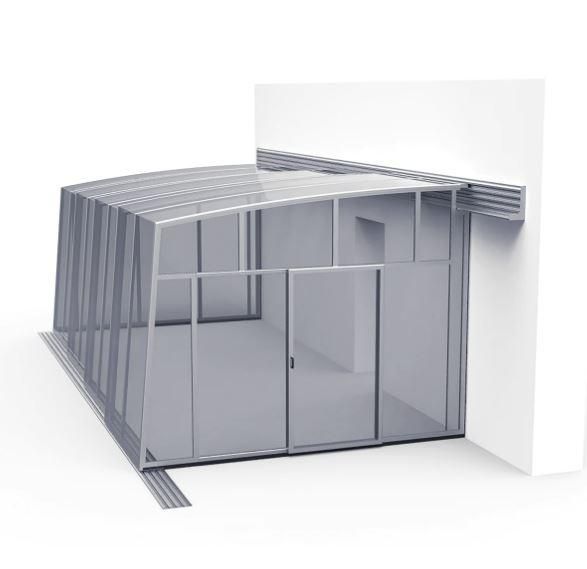 Abri de terrasse télescopique pan coupé - structure modulaire transparente et dimensions personnalisables_1