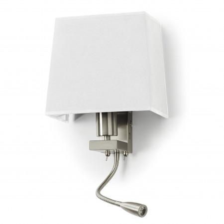 Applique murale LED liseuse Firenze - tissu et métal nickel satiné - demi rond - 2 prises USB + 2 interrupteurs - réf. 5793_0