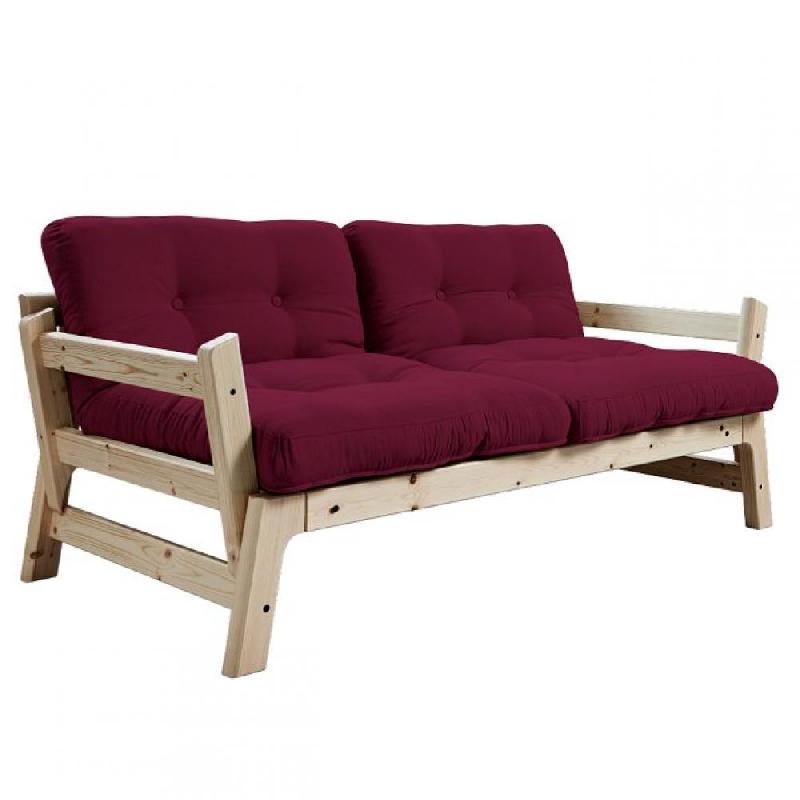 Banquette convertible futon STEP en pin massif - Coloris bordeaux - Couchage 70x200 cm_0