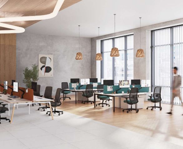Bureau open space fixe et classique - Style épuré et contemporain - Gamme CINÉTIC avec 3 types de piètements au choix_0