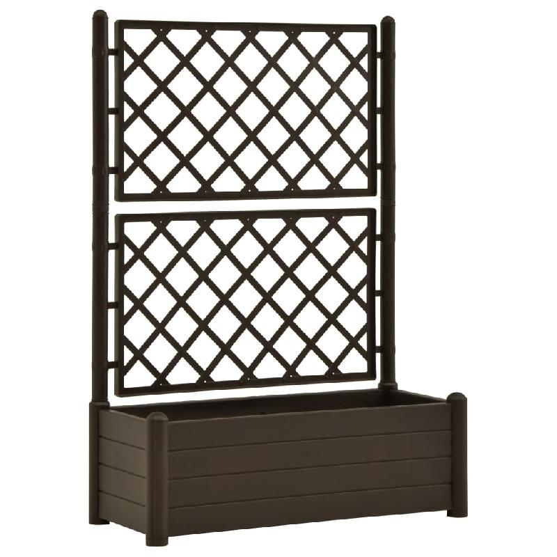 Jardinière avec treillis - 100 x 43 x 142 cm - 90L - PP résistant aux intempéries - Couleur moka_0