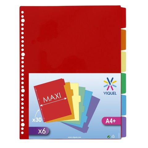 LOT DE 20 - INTERCALAIRES A4+ POLYPROPYLÈNE COLORÉ VIQUEL 6 ONGLETS NEUTRES MULTICOLORES FLUO