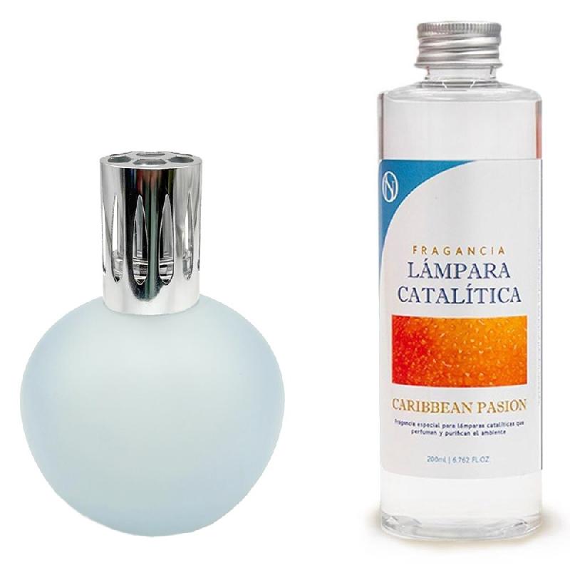MamaManuela Lampe Catalytique Bleu Gris Mat + Parfum Aroma Passion Caraïbe 500ml - Elimine les mauvaises odeurs, les parfums et améliore la qualité_0