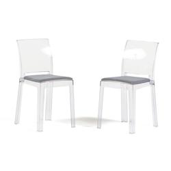 RATTATAN Lot de 2 chaises en polycarbonate avec coussin rembourré, design moderne,transparentes et résistantes,pour salle à manger,cuisine,restaura_0