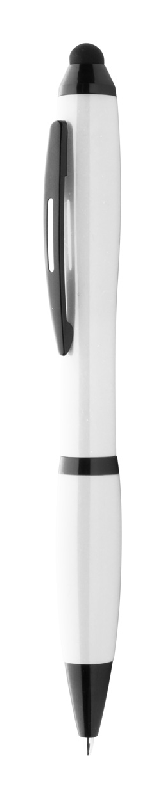 Stylo à bille stylet - plastique blanc avec attributs noirs et encre bleue_0