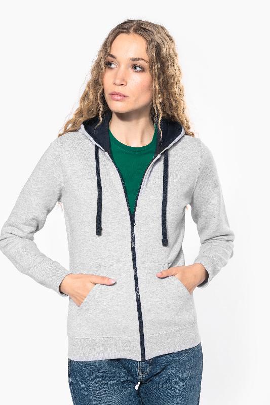 Sweat-shirt zippé à capuche contrastée femme - Kariban - Réf: K467 - 280 g/m² - Intemporel et ultra confortable_0