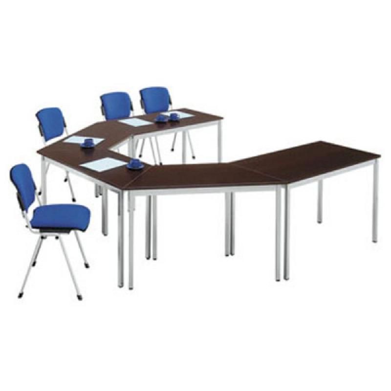 TABLE DOMINO TENDANCE TRAPÈZE - L. 120 X P. 60 CM - PLATEAU WENGÉ - PIEDS ALUMINIUM