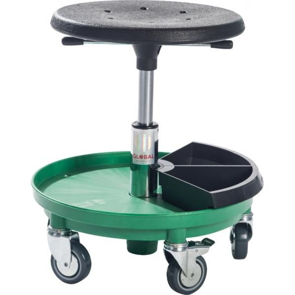 Tabouret technique sur roulettes avec rangement - 2 compartiments à outils - Coloris vert - Marque Rolléco_0