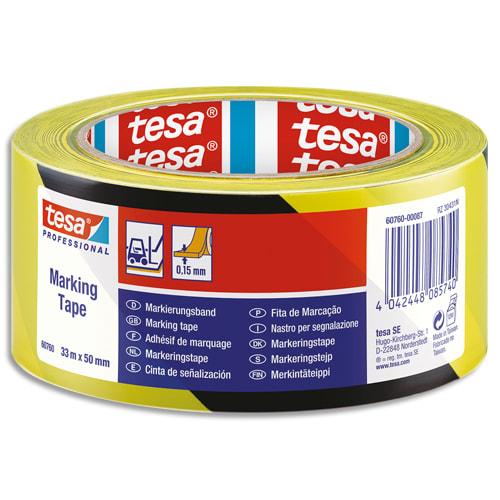 Tesa ruban adhésif pvc 150 jaune noir de marquage au sol, ruban d'avertissement, 33 m x 50 mm_0